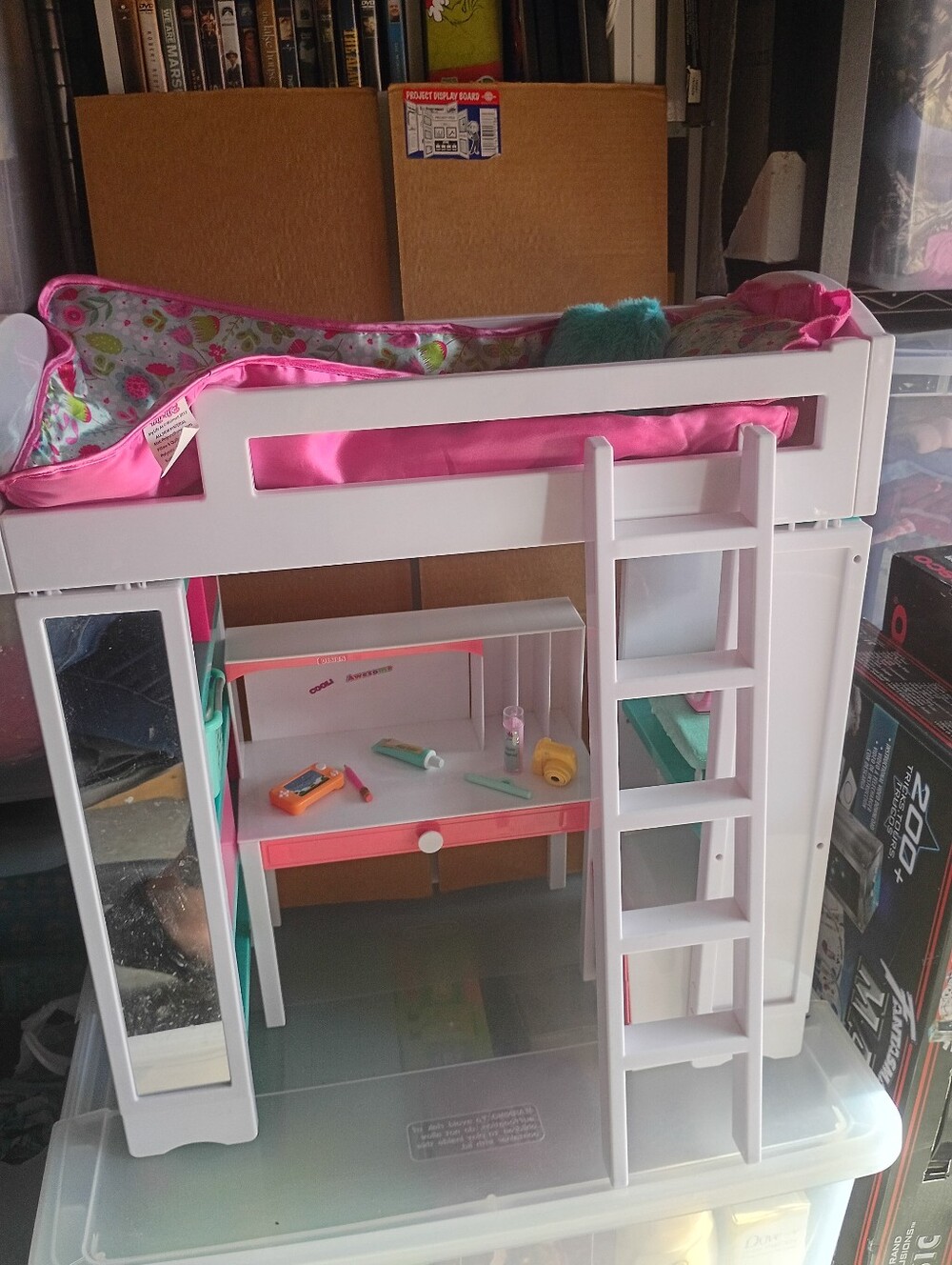My Life As White Pink Loft Bed W/Desk + Ironing Board + Accessories